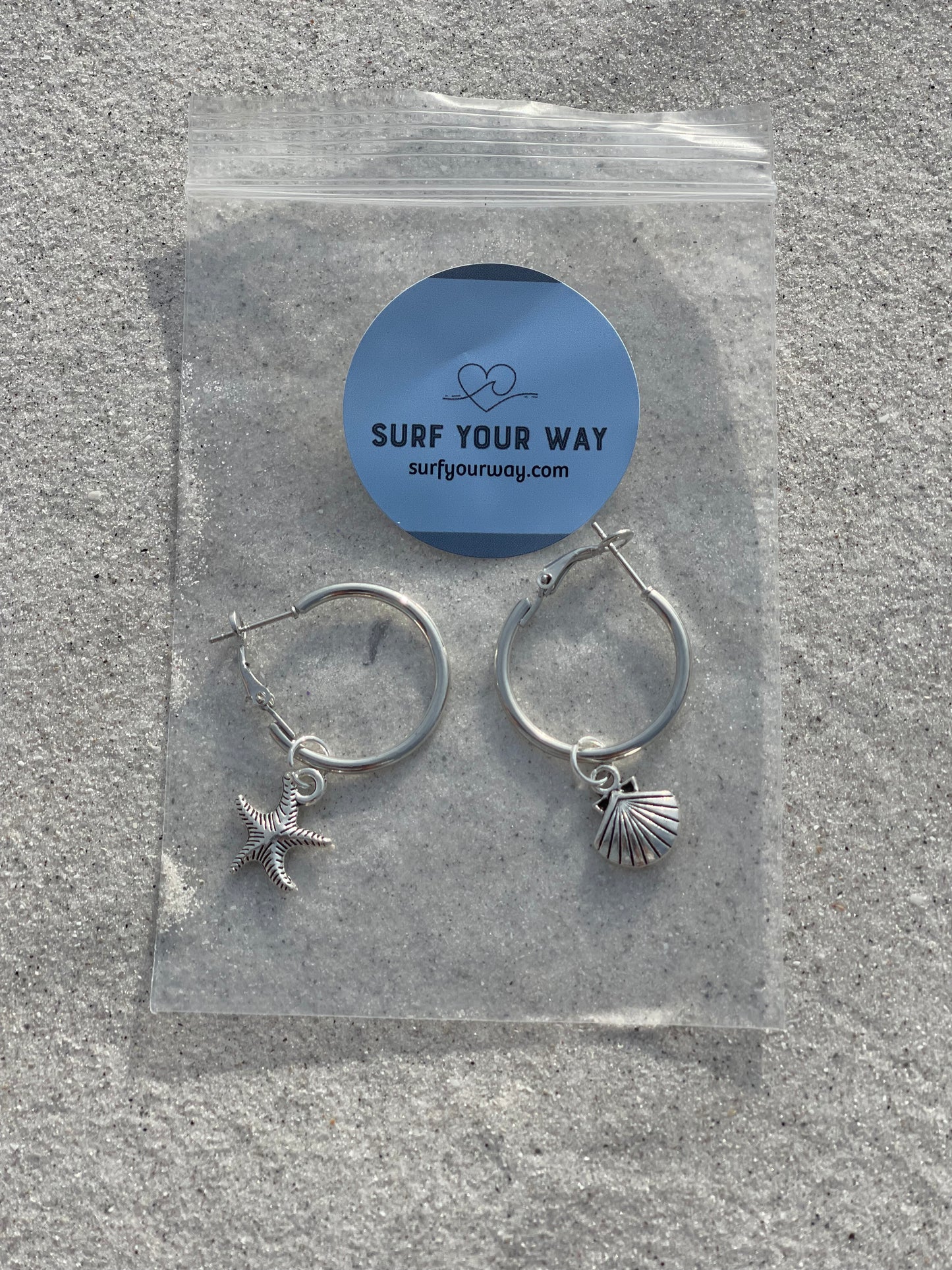 She Sells Seashells Silver Hoop Earrings