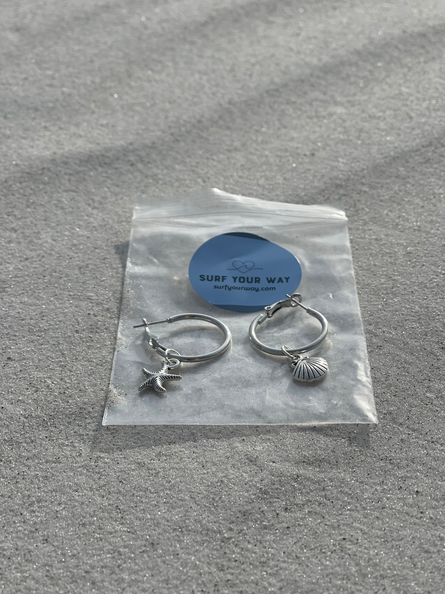 She Sells Seashells Silver Hoop Earrings